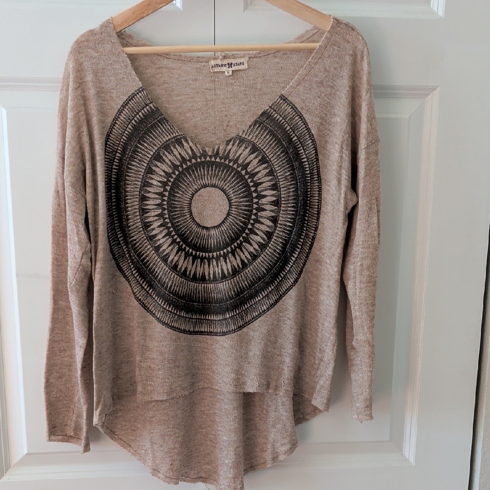 5 for $25 Altar'd State Tan Medallion Print Long Sleeve Top